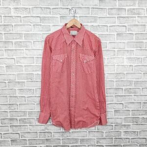H BAR C California Ranchwear Long Tail Pearl Snap Shirt Red Gingham check sz 17